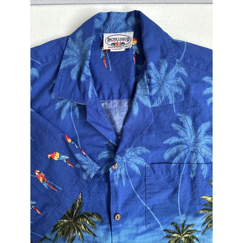 Pacific Legend Apparel Men's M Hawaiian Beach Floral Parrots‎ SS Camp Shirt